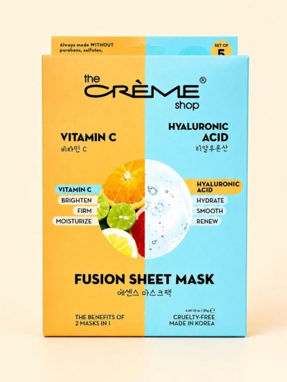 The Crème Shop Vitamin C & Hyaluronic Acid Fusion Sheet Mask Set of 5